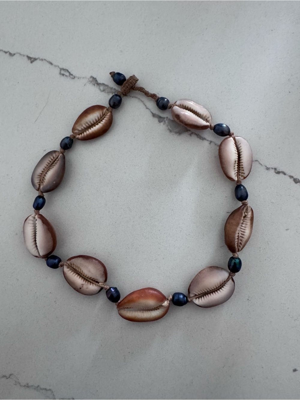 Handmade Rose Gold Cowrie Shell Choker Necklace with Navy Beads